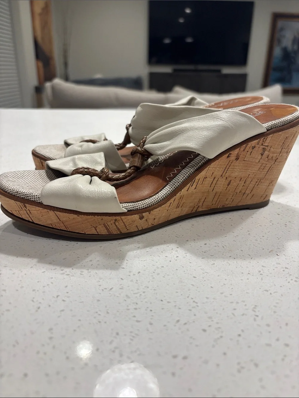Sperry Cream Braided Bow Cork Wedge Sandals Size 8